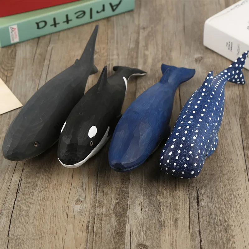 

Carved Wooden Creative Ocean Animal Series Whale Shark Statue Fengshui Lucky Home Living Room Desk Decor Housewarming Gift