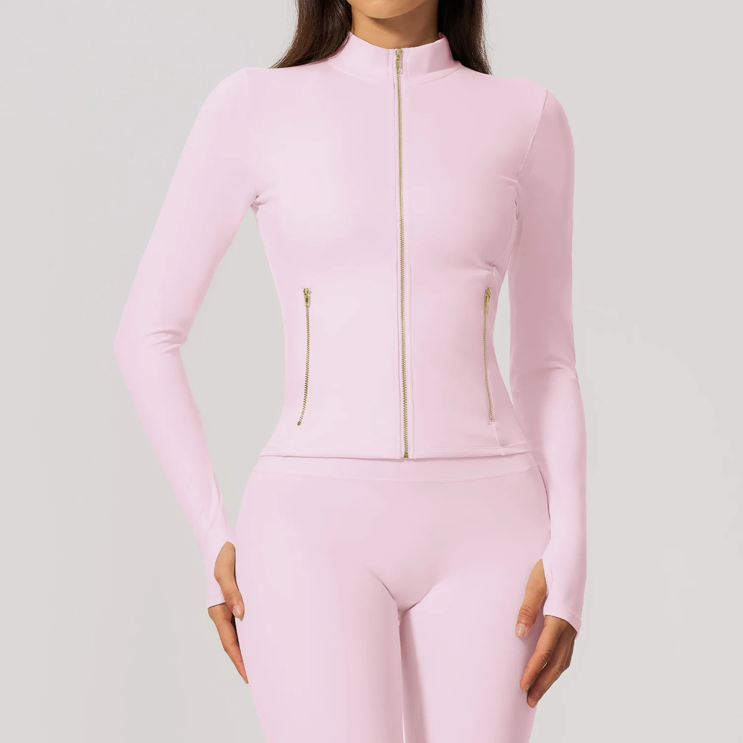 Women's Fitted and Slim Full Zip Stretch Yoga Running Jacket Long Sleeve Thumbholes for Workout Gym Fitness Sports Activewear