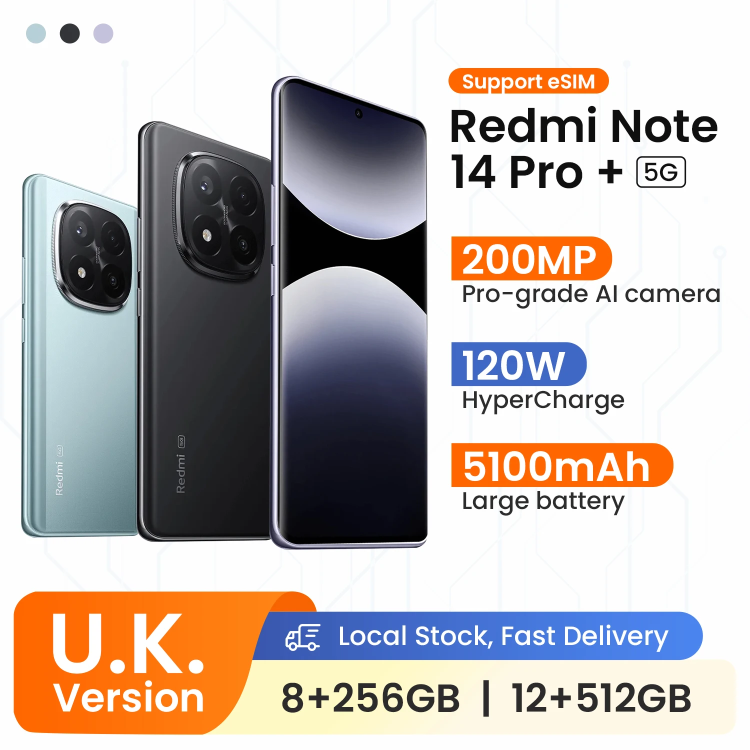 UK Version  Note 14 Pro Plus 5G Smartphone 120W HyperCharge 200MP OIS Camera 6.67" AMOLED Display Snapdragon 7s Gen 3