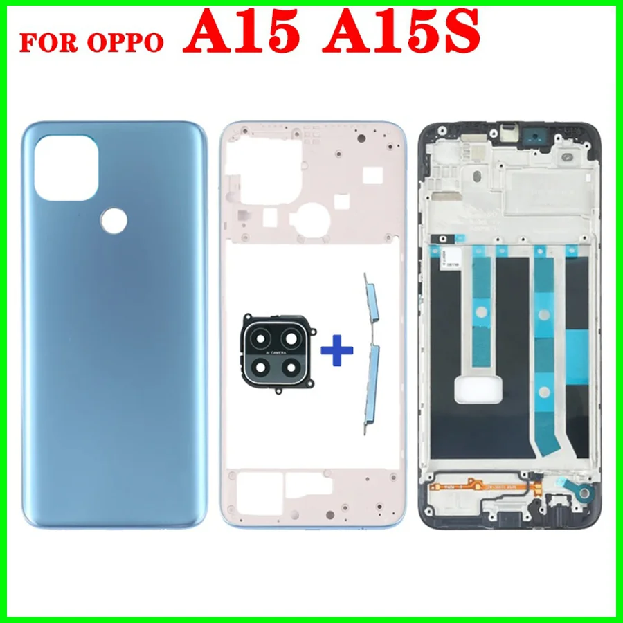 Back Battery Cover housing For Oppo A15 / A15S LCD Front Middle frame With Camera Lens Side Key Button