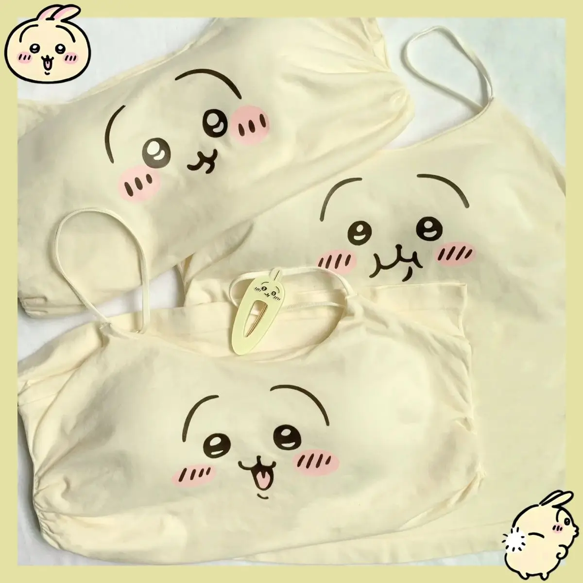 Süßes Usagi Chiikawa Mädchen-Tanktop, Cartoon-Design, figurbetont, bequem, mit gepolsterten Cups, Spaghettiträger-Top, Usagi Unterwäsche