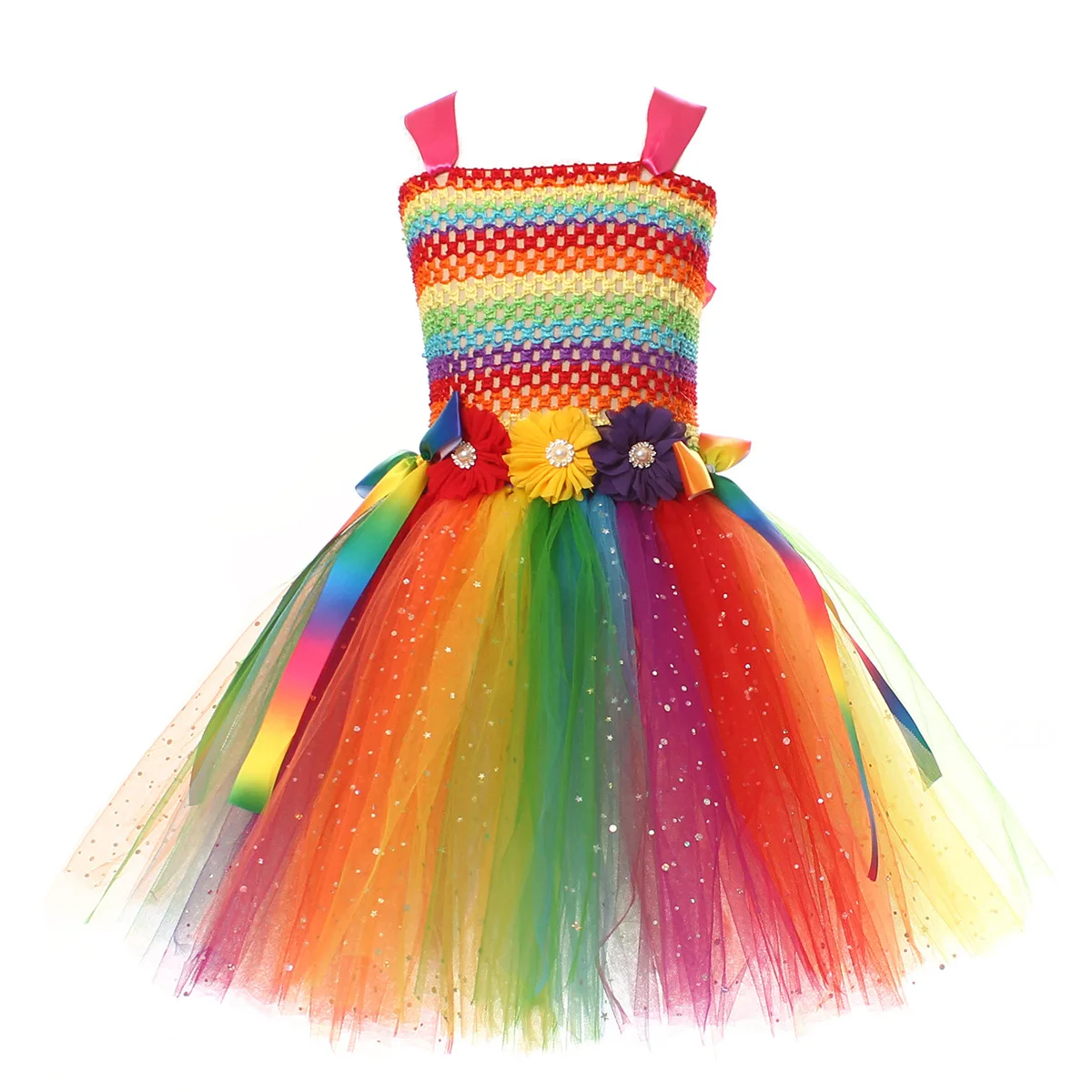 Elf Cosplay Set Rainbow Butterfly Fairy Princess Dress Girls Sequin Mesh Halloween Children Role Playing Sequin Tutu Dress