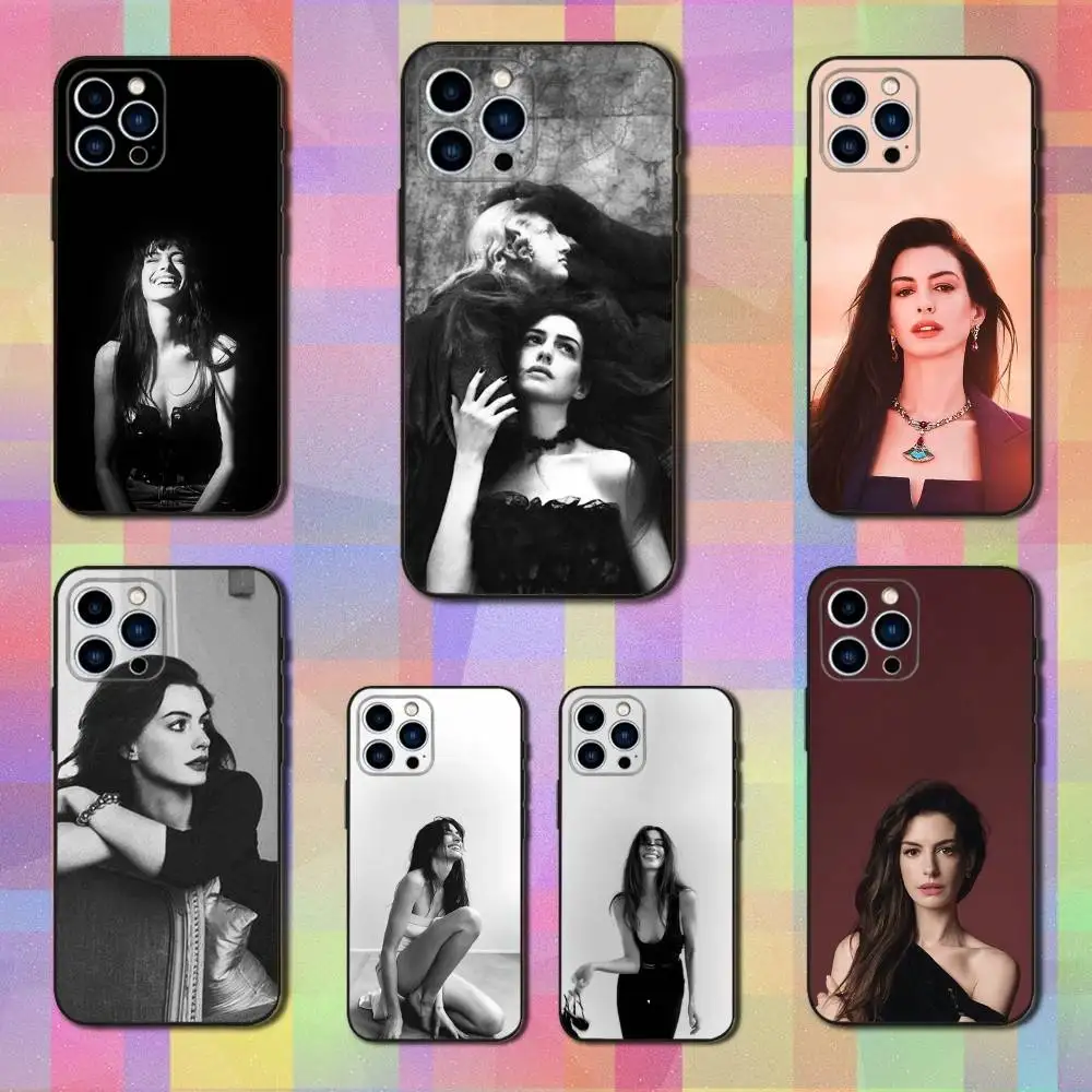 

Actor A-Anne H-Hathaway Phone Case For iPhone 16,15,14,13,12,11 Plus,Pro Max,XS,X,XR,SE,Mini,8,7,Soft Silicone Black Cover