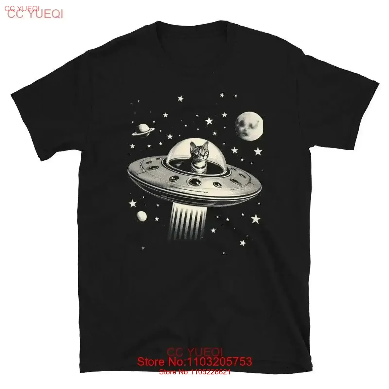 UFO Cat Adorable in Cute Alien Sci Fi T Shirt vintage Washed Top For Everyday Wear Soft Casual graphic Stretched streetwear