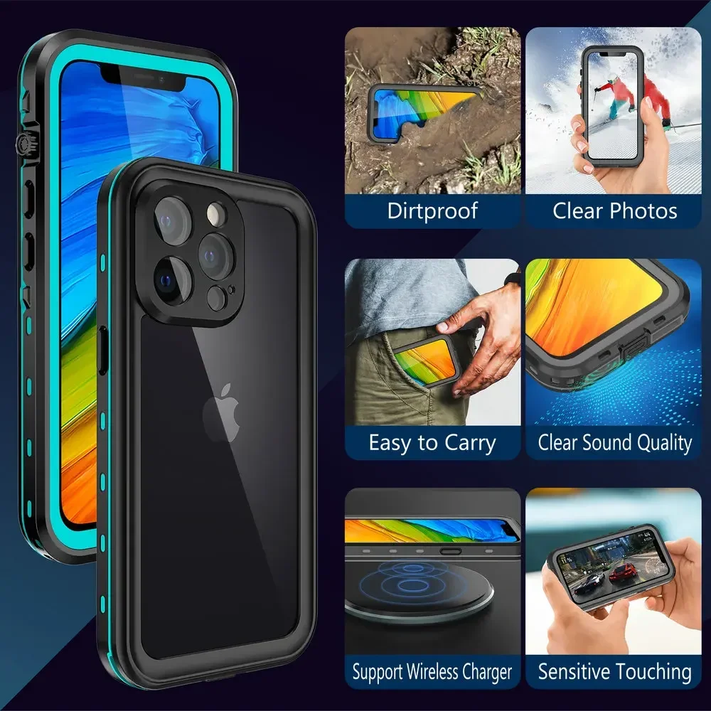 For iPhone14 15 Pro Waterproof Case IP68 Diving 360 Protect Magsafe Shockproof Coque iPhone 14 13 Pro Max 12 Mini 11 Water Proof