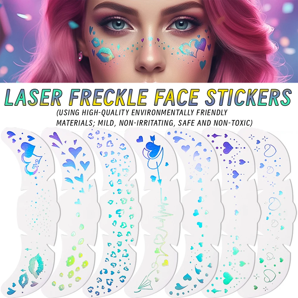 1/6pcs Laser Heart Freckle Face Tattoo Stickers 3D Colorful Love/red Lips Temporary Tattoo Stickers For Festival Party Decor﻿