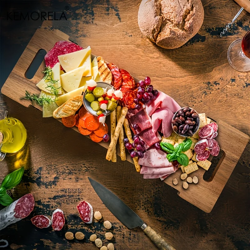 Tablero grande de charcutería de madera de Acacia con asas y patas plegables, bandeja Rectangular para servir queso para fiestas, plato para aperitivos