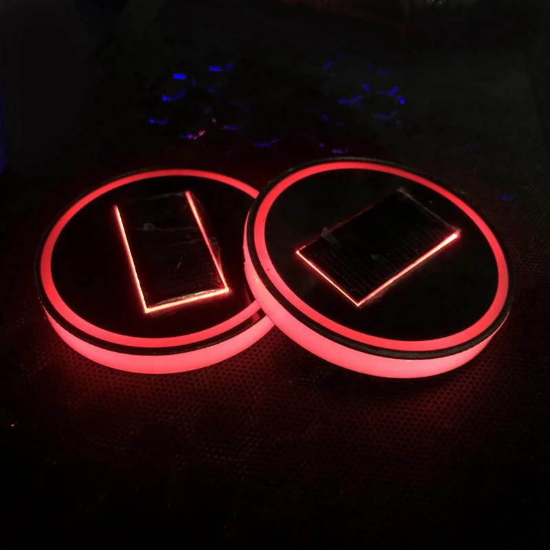 2Pcs Car Led Cup Holder Water Cup Mat Solar Rechargeable RGB Light Decor Cover Luminous Trim Lamp Pad Ornament Coaster