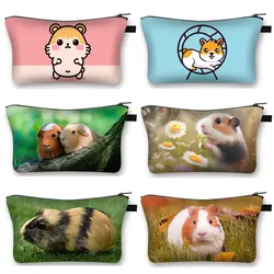 Cute Pet Guinea Pig / Hamster Print Cosmetic Case Women Makeup Bag Organizer Lipstick Jewels Storage Beauty Bags Zipper Pouch