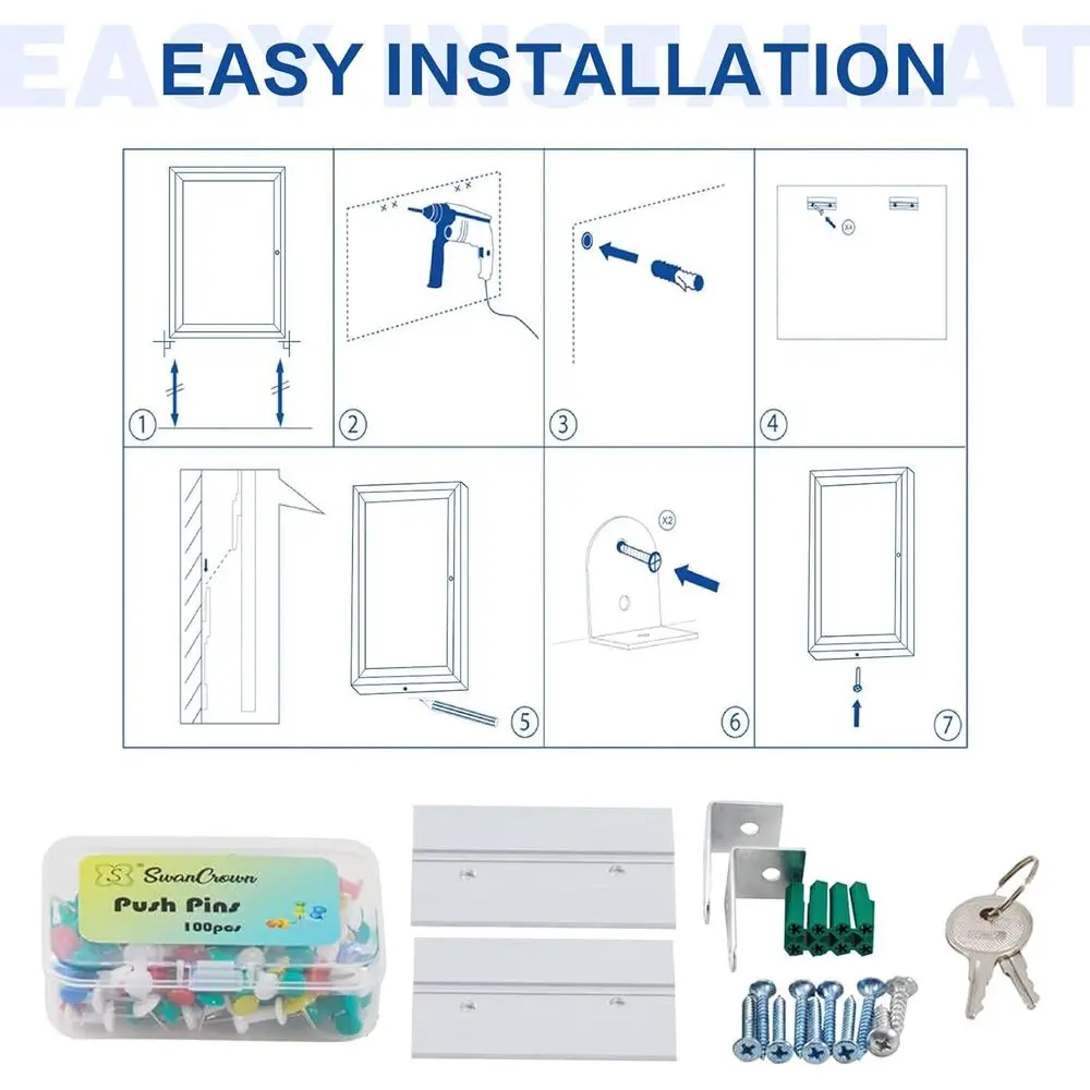 Quadro de Cortiça Fechado e Seguro de 36x24 Polegadas, Quadro de Avisos Externo com Porta Trancável para Uso Empresarial e Educacional