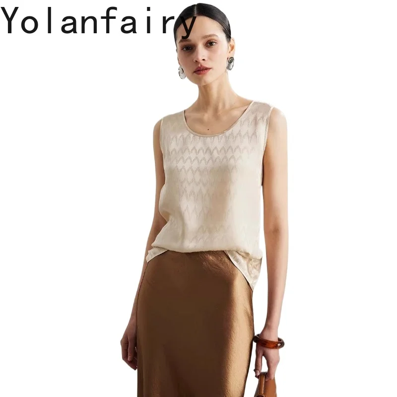 

YOLANFAIRY Высококачественные женские майки из 100% натурального шелка тутового шелкопряда, весна-лето 2026, однотонные женские топы без рукавов, верхняя одежда