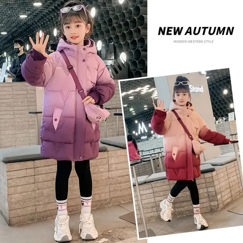 

5-14 Years Coats Teenagers Girls Winter Jacket Plus Keep Warm Coat for Girls Fur Collar Hooded New Parkas Children's Clothing