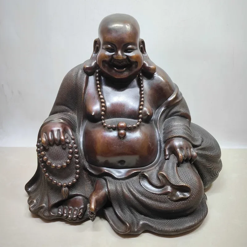 Gilt Copper Maitreya Buddha Statue Big Belly Laughing God Ornament for Living Room Home Office Desktop Decoration Feng Shui