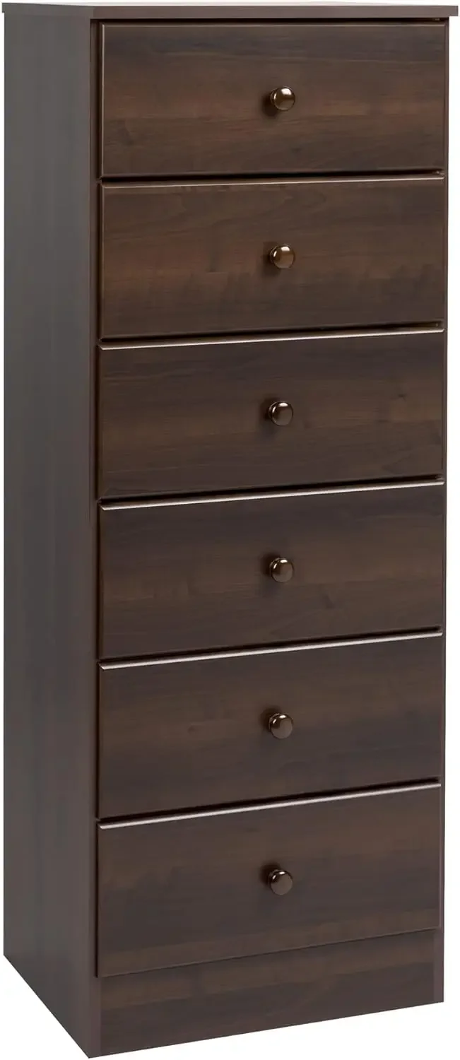 

Astrid Tall Brown Dresser: 16"D x 20"W x 52"H, 6-Drawer Chest for Bedroom by Prepac - Perfect Chest of Drawers for Ample Storage