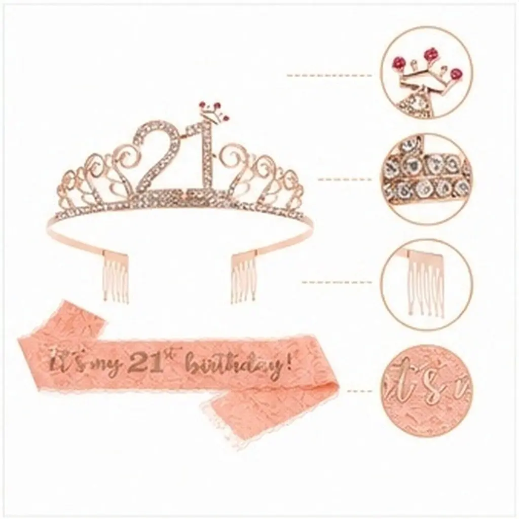 2Pcs Birthday Party Crown Hair Band Gold Glitter Sash Adjustable Birthday Decoration Supplies Set Perfect Photo Props