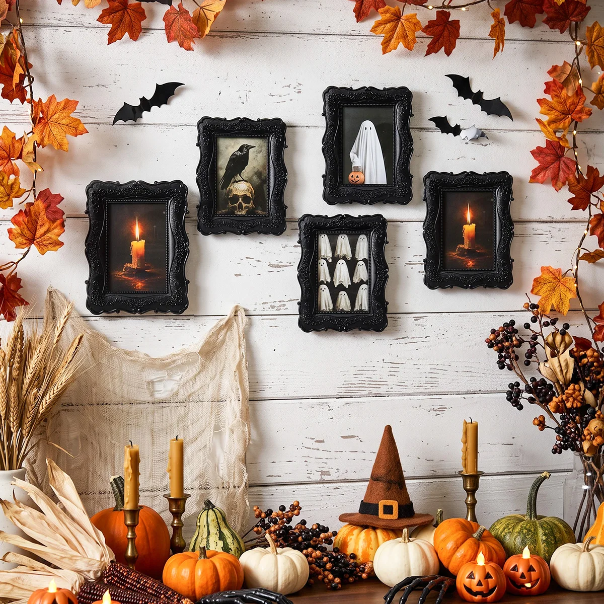 1PC, Halloween Decor, Ghost, Crow, Skull Theme Picture Frame, Resin Picture Frame, Photo Display Stand, Photo Frame