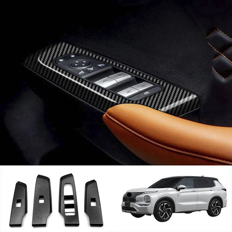 

Для Mitsubishi Outlander 2022 + кнопки для стеклоподъемника автомобиля из углеродного волокна, крышка переключателя, отделка двери, подлокотника, панель RHD