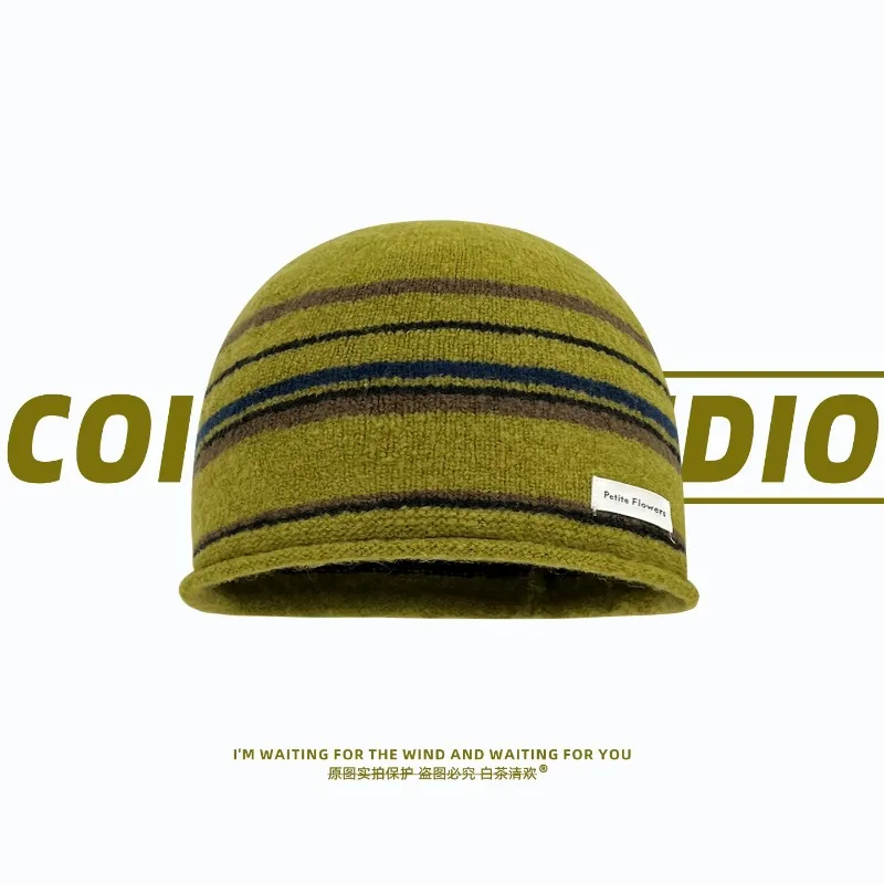 New Arrival Color‑Block Stripe Knitted Beanies for Women Autumn Winter Warm Fashion Versatile No‑makeup Casual Skullcap