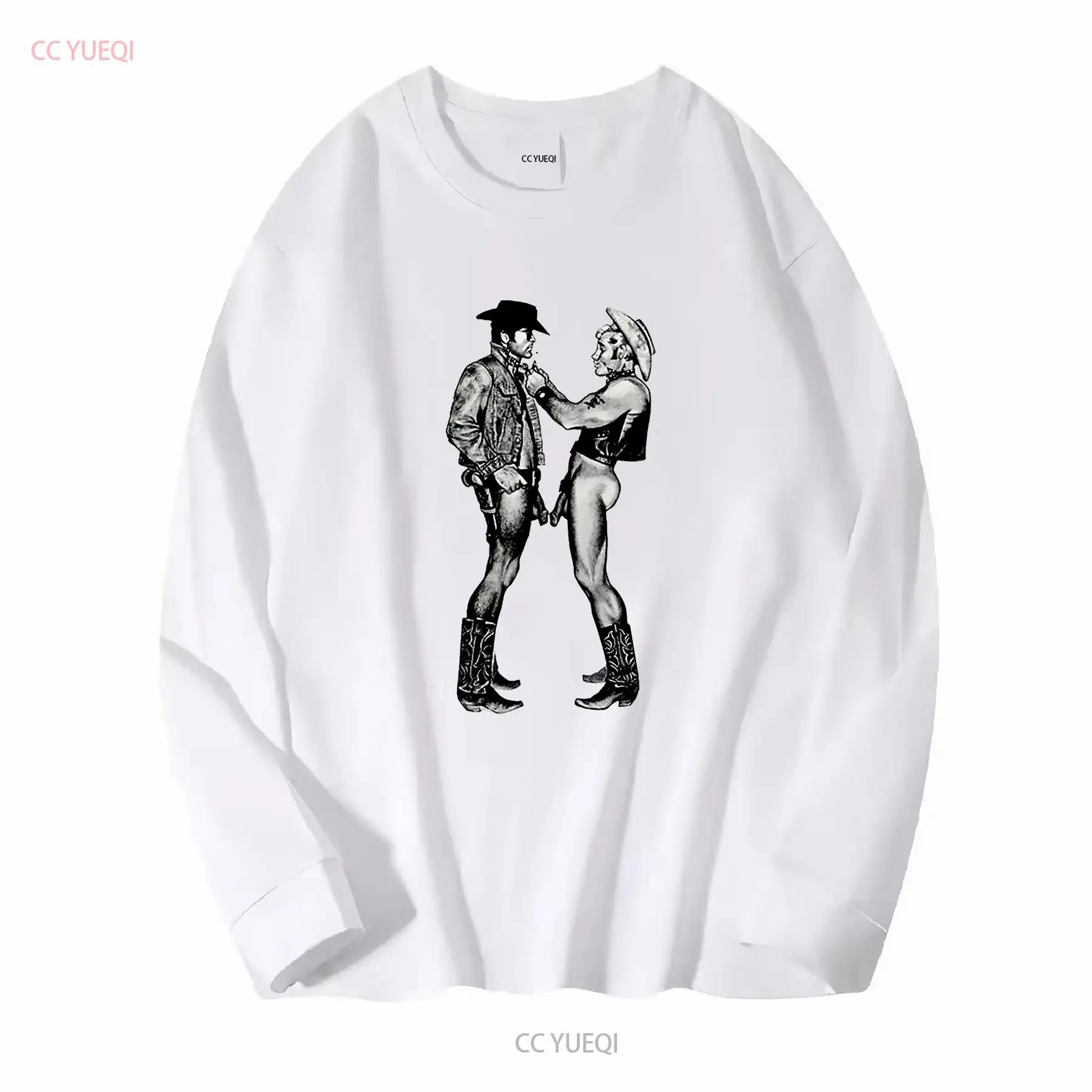 GAY COWBOY T SHIRT TOM OF FINLAND MALE BOYFRIEND LEATHER VEST HAT JACKET 3248 long or short sleeves vintage Washed streetwear