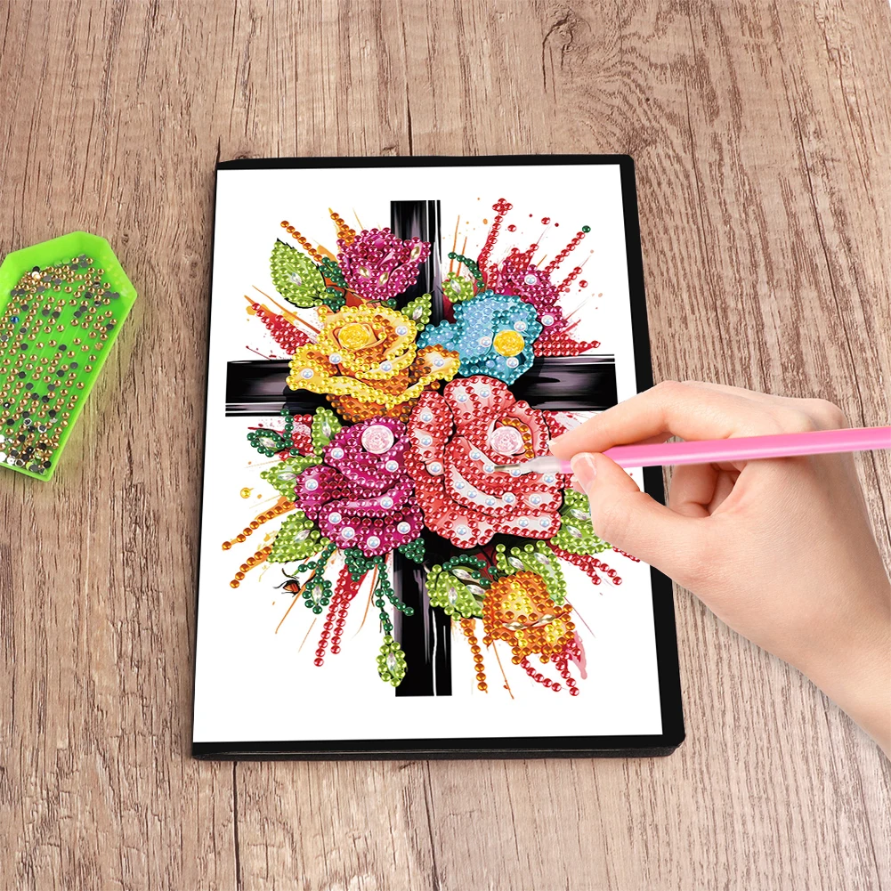 ดอกไม้ CROSS 5D เพชรภาพวาดโน้ตบุ๊ค DIY รูปพิเศษเพชรภาพวาดโน้ตบุ๊คเพชร Art Notebook ชุดสําหรับผู้ใหญ่เด็ก