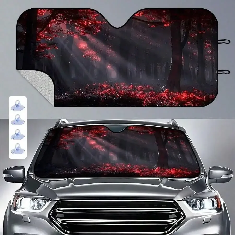 

Car Windshield Sunshade Polyester Red Forest Design Universal Auto Interior Sun Protection