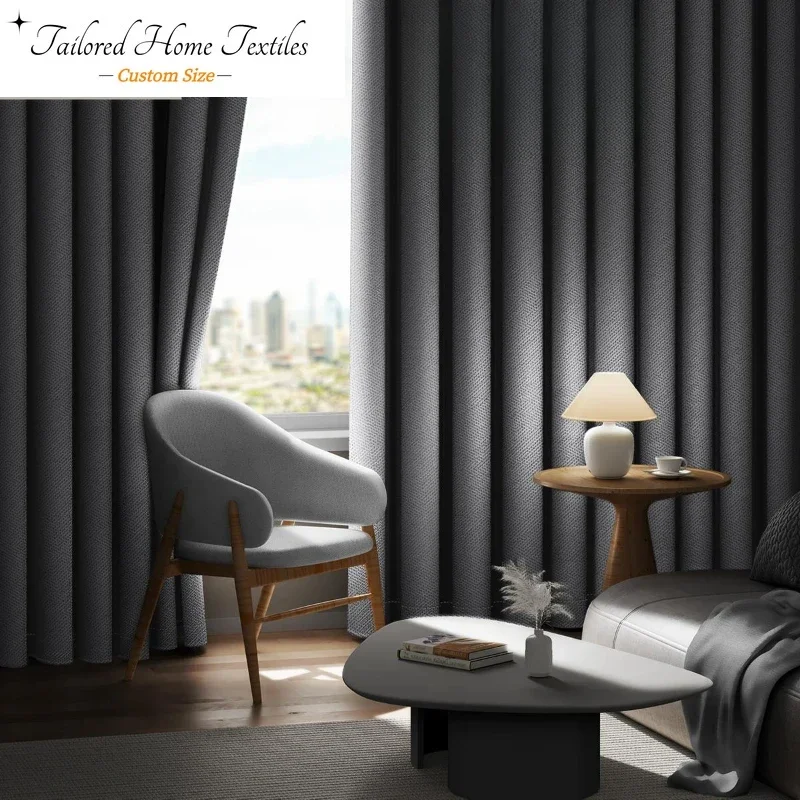 

Gray Blackout Curtains Thickened Cotton Linen High-End Design Sun Protection for Living Room Bedroom Black Curtain Custom