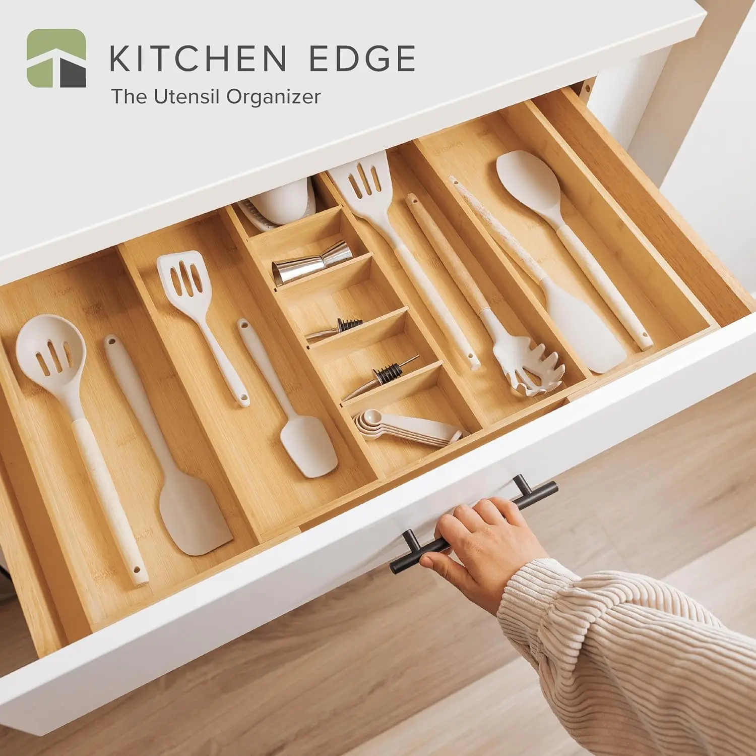 Adjustable Kitchen Drawer Organizer, 16-28in Expandable, Natural Bamboo, Food-Safe & Sustainable