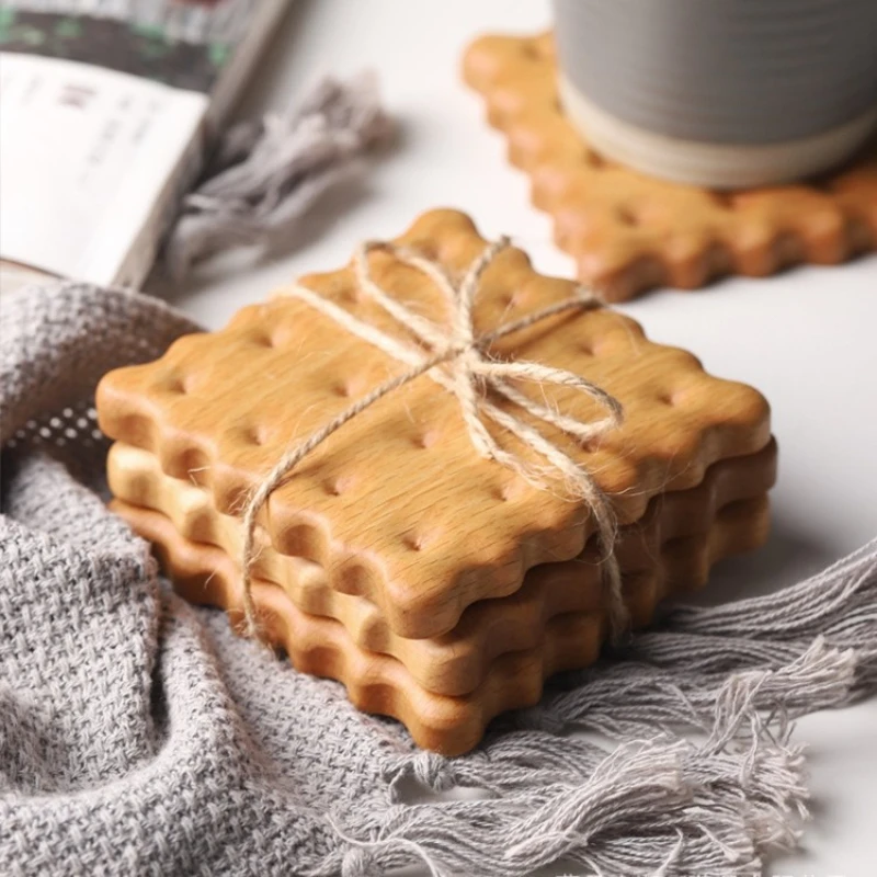 Creative wood biscuit coaster set mug heat-resistant table mat for kitchen home office country drink decoration