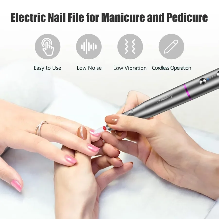 Elektrische nagelboormachine Professionele oplaadbare draadloze nagelvijl met bitset voor acrylgel Dip Nails Efile-manicure