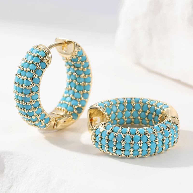 Classic Inlay Green Crystal Zirconia Small Hoop Earrings For Women Unique Earrings Cartilage Piercing Gold Plated Jewelry