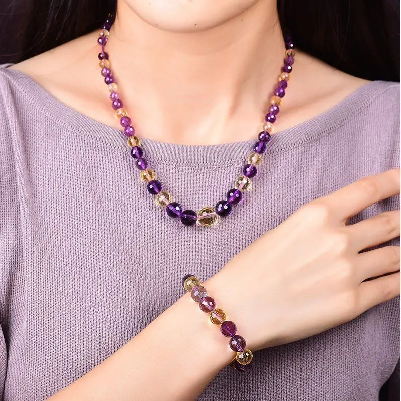 6A Natural Purple Citrine Round Bead Tower Chain Transshipment Jewelry Couple
