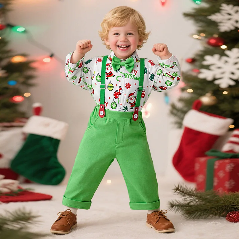 

Christmas Baby Boys Formal Suit 2 Piece Set Kids Tops Pants Outfit Toddler Gentleman Wedding Party Birthday Children Clothes Set