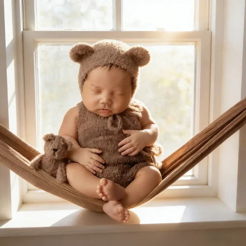 

Вязаная игрушка-медведь ручной работы для фотосессий новорожденных, реквизит для студийной съемки, декор для детских фотосессий