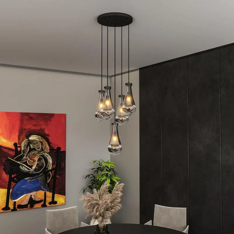 

5-Light Adjustable Black Pendant Chandelier for Living Room, Foyer, Stairwell, and Bedroom, E12 Base (Bulb Not Included)