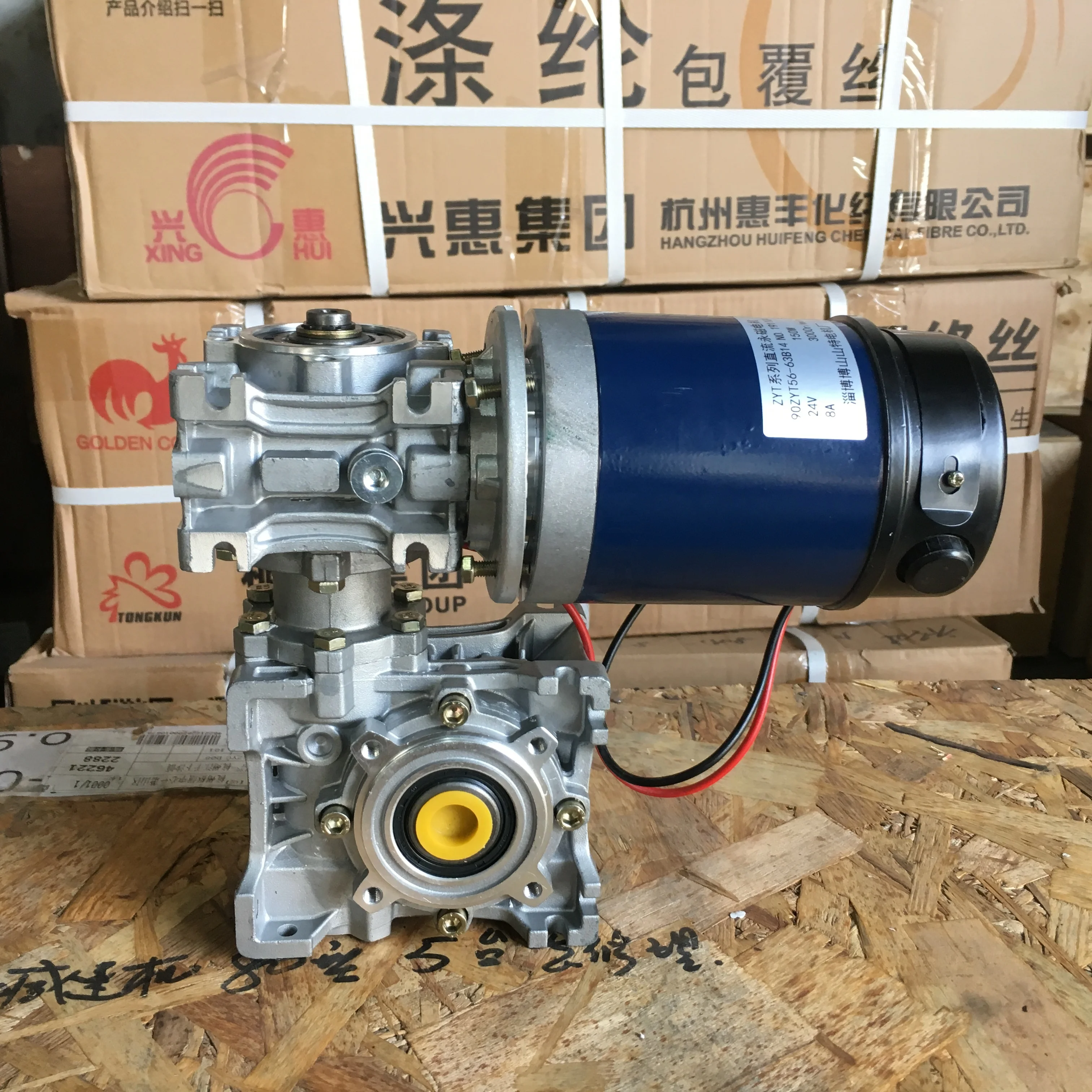 DC brushed motor with double worm gearbox