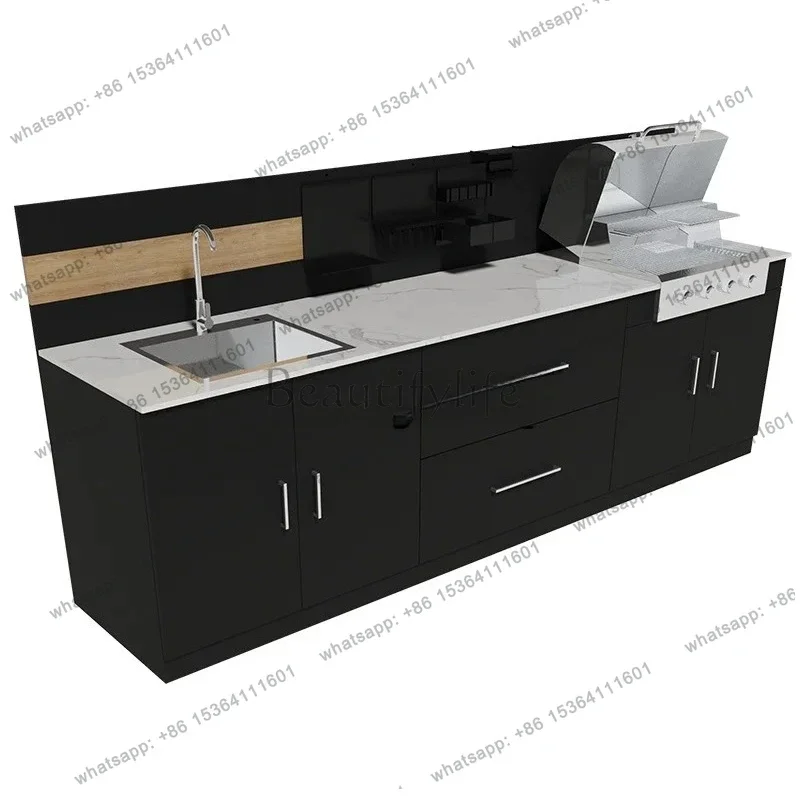 FG40Kitchen Cabinet BBQ Grill Stainless Steel Thickened Sink Wash Basin Integrated Cabinet Quartz Countertop