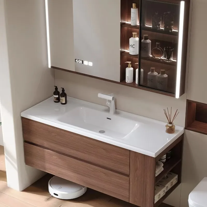Custom Built Bathroom Cabinet Walnut 48 Inch Bathroom Vanity Under Sink Vanity Unit With Side Cabinet