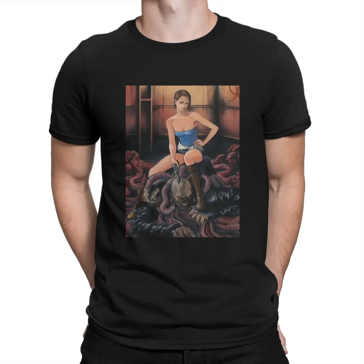 Jill Valentine Defeats Nemesis T Shirts Hill Japanese Classic Survival Horror Game for Men Pure Cotton Vintage Crewneck Silent .