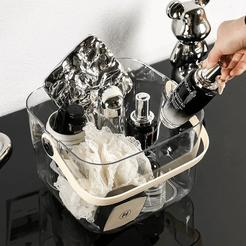 سلة الحمام، سلة تنظيم، سلة سفلية مجوفة، سهلة الصرف، سلة تخزين شفافة للحمام مع مقابض