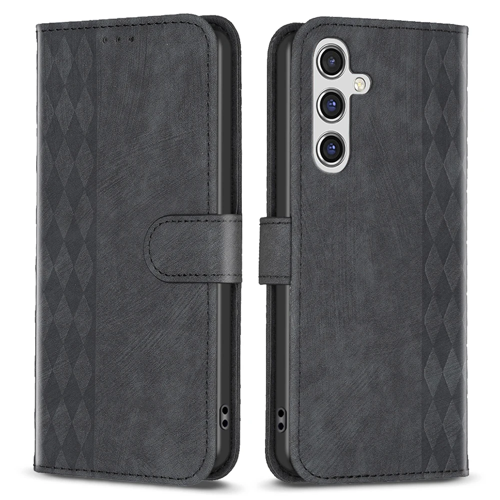 For Samsung Galaxy A55 5G Cell Phone Case Scratch-proof Imprinted Grid Leather Stand Cover