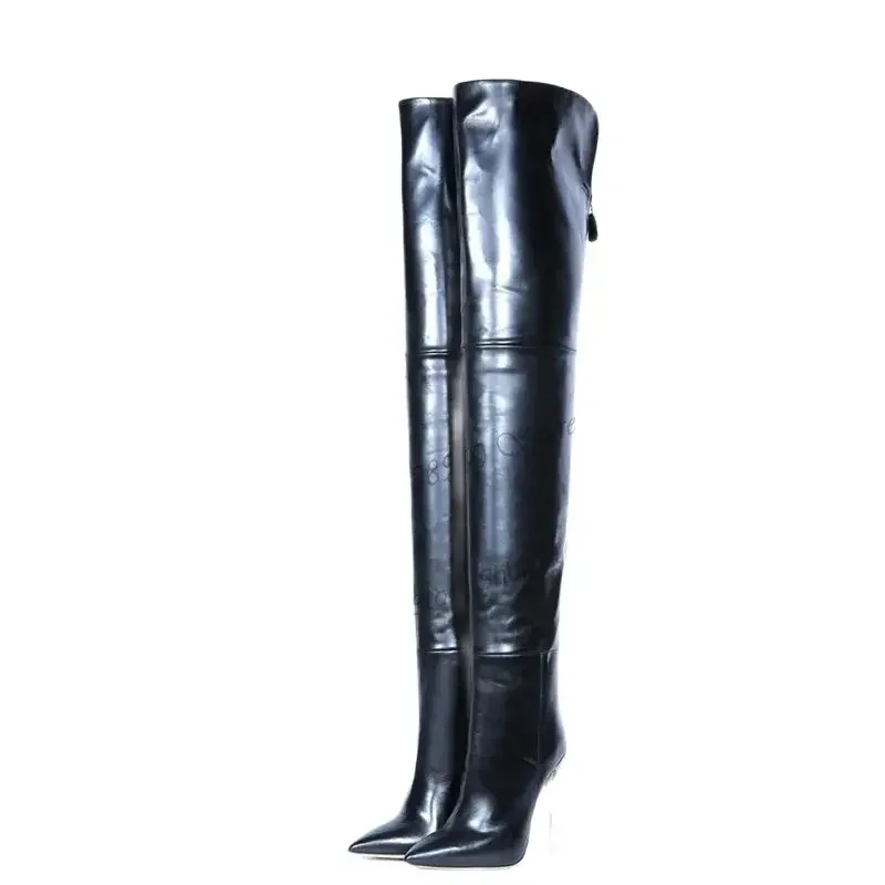 Over De Knie Effen Patchwork Big Size Laarzen Stiletto Hoge Hak Vrouwen Schoenen Terug Rits Puntschoen 2023 Zapatos Para Mujere - afbeelding 2