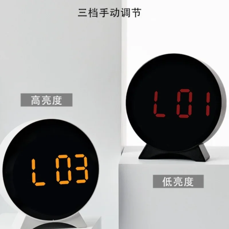 Simple Round LED Alarm Clock Creative Multifunctional Electronic Watch Temperature Date Day The Week Night Light Wake-up Clock