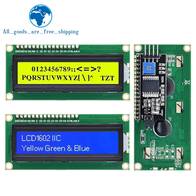 HOPP1602-Écran LCD pour Ardu37, Technologie, Bleu, Jaune, Vert, Wild IIC, I2C, 16x2, Rick, PCF8574T, PCF8574, 5V, 1602