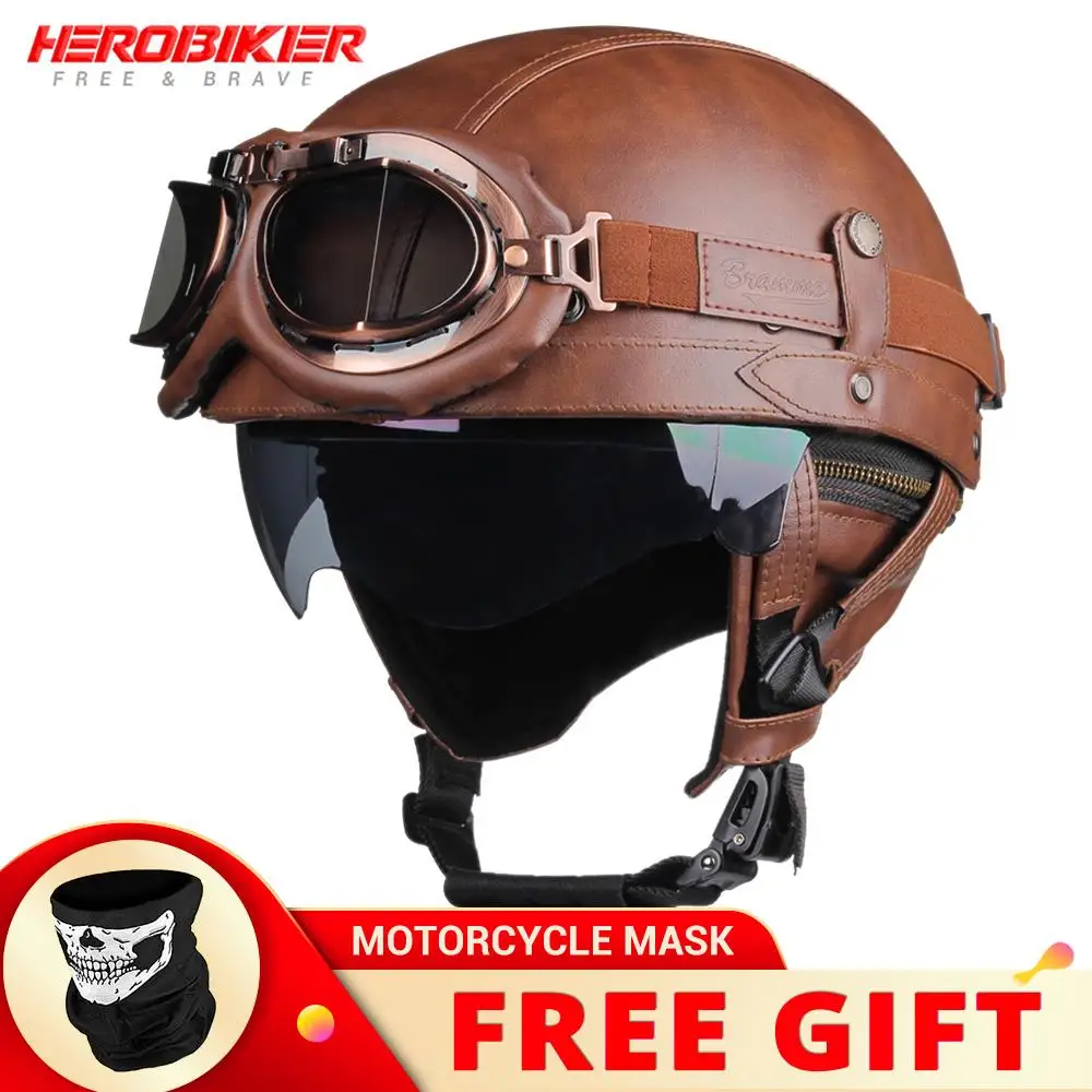 

Motorcycle Leather Helmet Casco Moto Retro Capacete De Moto Half Face Dot Certification Motorbike Half Helmets Vintage 4 Seasons