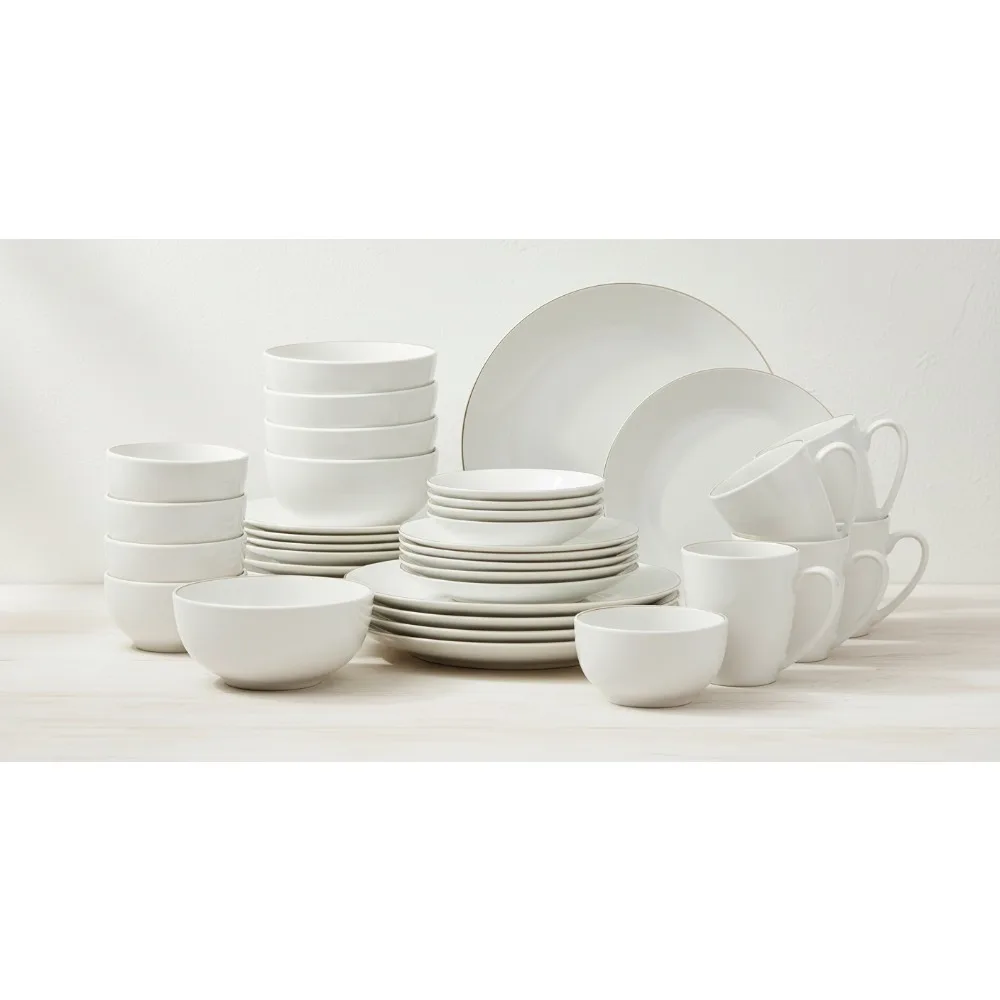 

Elegant 30-Piece White Porcelain Dinnerware Set with Gold Trim - Service for 6, Perfect for Family Dining & Gifting