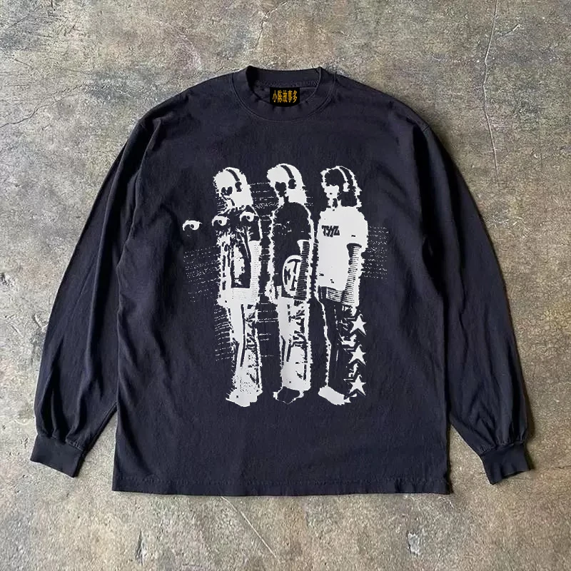 Heavyweight 310g Pure Cotton Long Sleeve T-Shirt American Retro Oversize Streetwear Versatile Comfortable Cotton Top for Teens