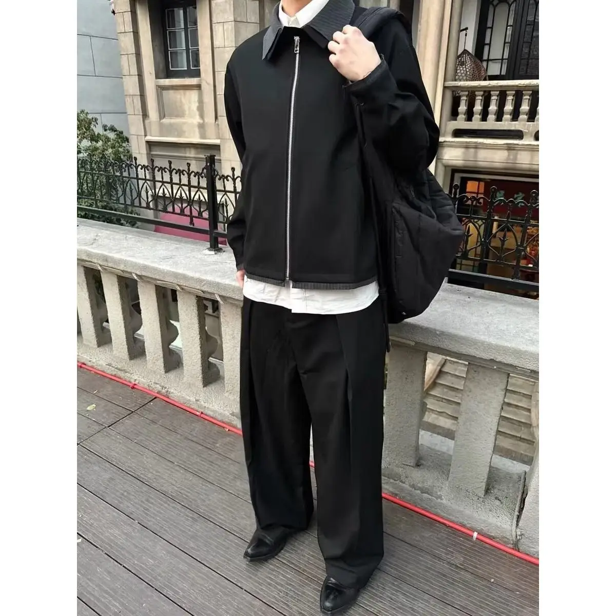 

Harajuku Sle Lazy Faionable Смешанное волокно TR Воздушный слой Двойной воротник Jaet Свободная посадка Зимняя верхняя одежда для молодежи