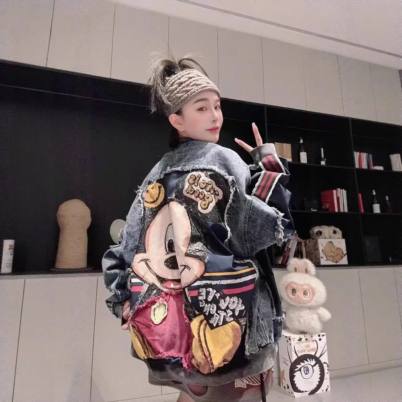 2025 봄과 가을 신상 캐주얼 데님 재킷 여성용 루즈 패션 다용도 보이프렌드 스타일 만화 재킷 스트리트 패셔니스타