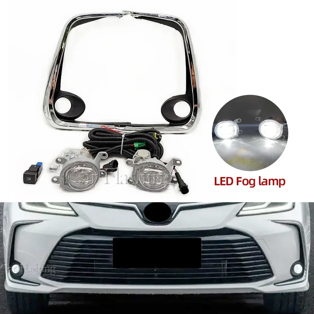 New！ 1 Pair Front LED Fog Lights Fog Lamp For Toyota Corolla Altis 2019 2020 2021 2022 Chrome Trim With Harness Wiring Cover Gri