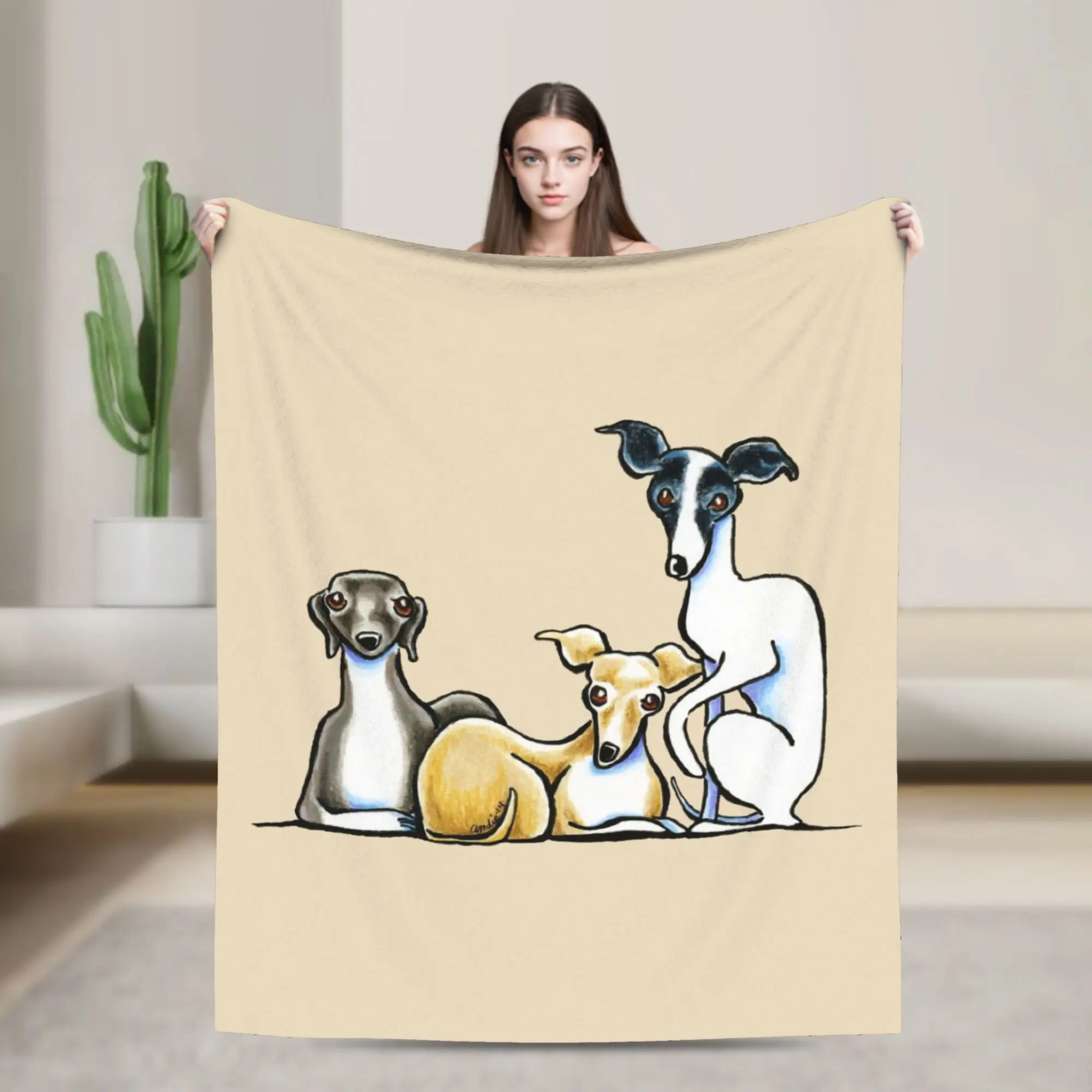 Italian Greyhound Trio Plush Blankets Greyhound Whippet Lurcher Dog Throw Blankets for Bed Sofa Couch 200x150cm Plush Thin Quilt